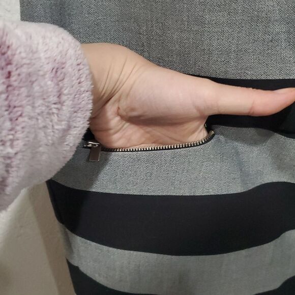 Banana Republic Rugby Striped Shift Dress with Asymmetrical Hem in Black & Grey - Picture 7 of 10